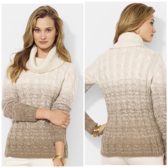 NWT Lauren Ralph Lauren M mohair blend cable cowl neck ombré sweater - Picture 1 of 7